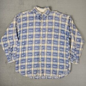 Vintage Lemon & Soda Flannel Shirt Mens Large‎ Blue Fisherman Print Heavyweight